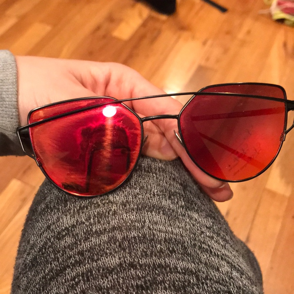 Red/orange reflective sunglasses with metal frame